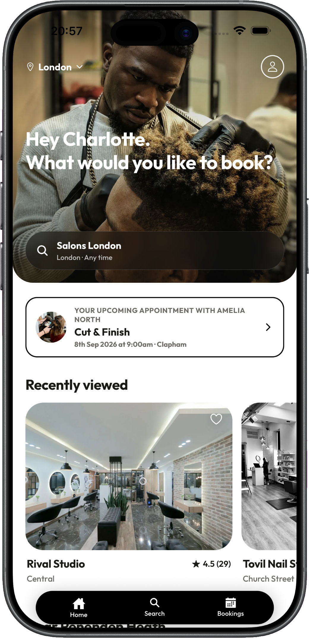 The Cobbtree app home screen on an orange iPhone