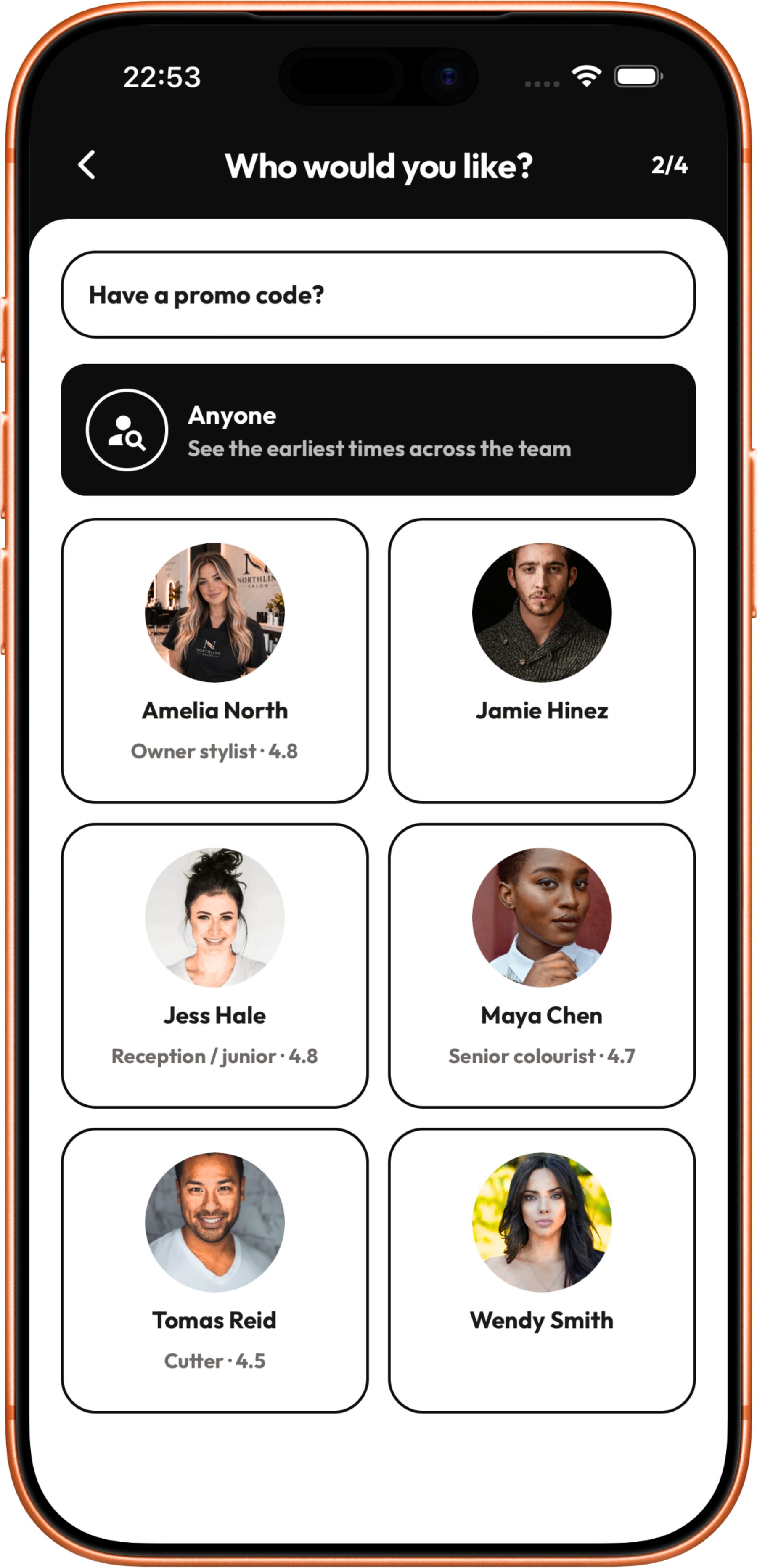 Choosing a professional in the Cobbtree app
